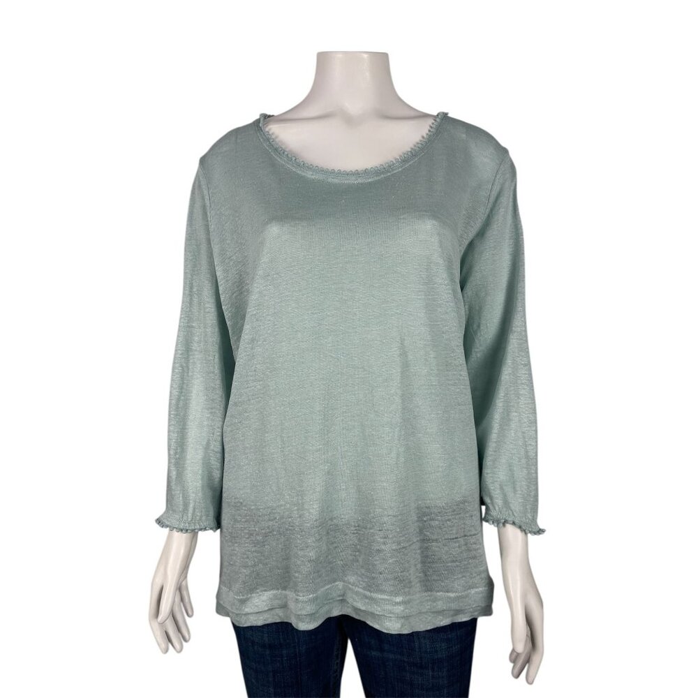 J Jill Love Linen 3/4 Sleeve Tunic Top Large Green Shirt